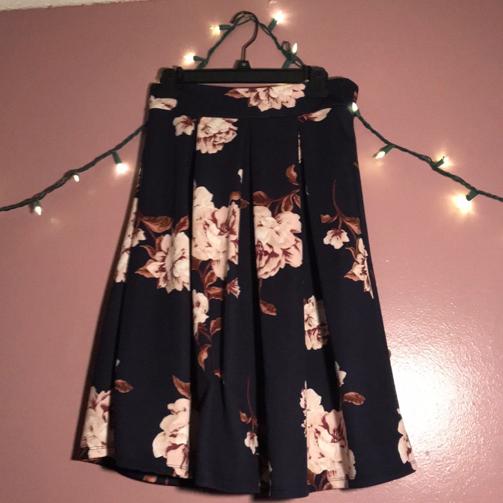 A medium to long length skirt with flowers
